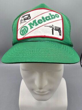 Vintage 1980s Headwear II Green Metabo Tools Snapback Trucker Hat (OSFA)